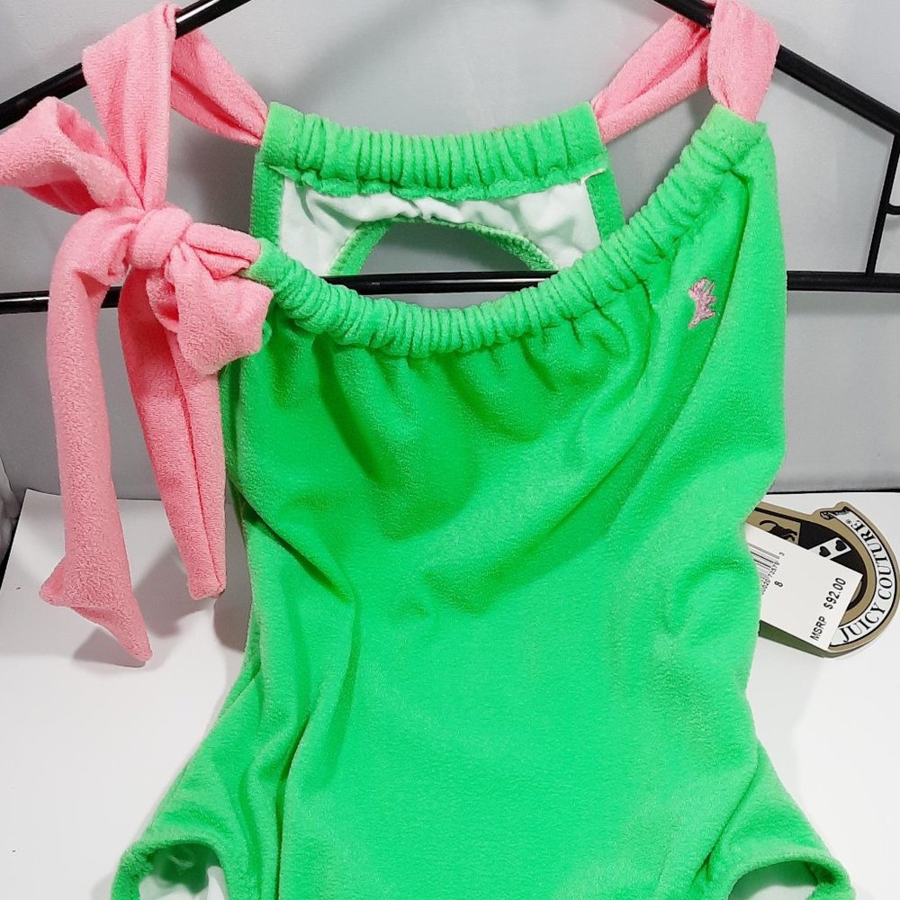 Juicy Couture Girl's Vintage Swim Suit Green Stretch Terry Sz 8